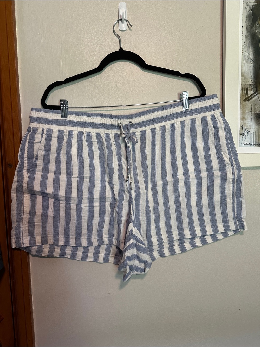 GAP Blue and White Striped Linen-Blend Shorts